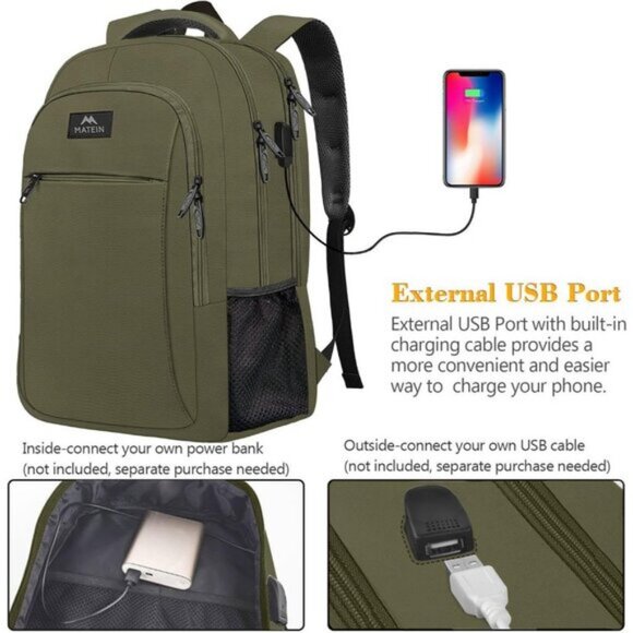 ⚡Matein Men Dark Green Travel Business Anti Theft Slim Sturdy Laptops Backpack - Picture 3 of 9